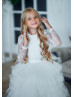 Long Sleeves Ivory Lace Tulle Ruffled Flower Girl Dress